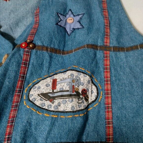 Vintage Bobbie Brooks Vest XL Blue Chambray Quilting Sewing Grannycore - Picture 10 of 14